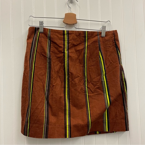 Free People 2 Pc Brown Stripe Sleeveless Top Three Button Mini Skirt Set Sz 10 - Picture 12 of 14